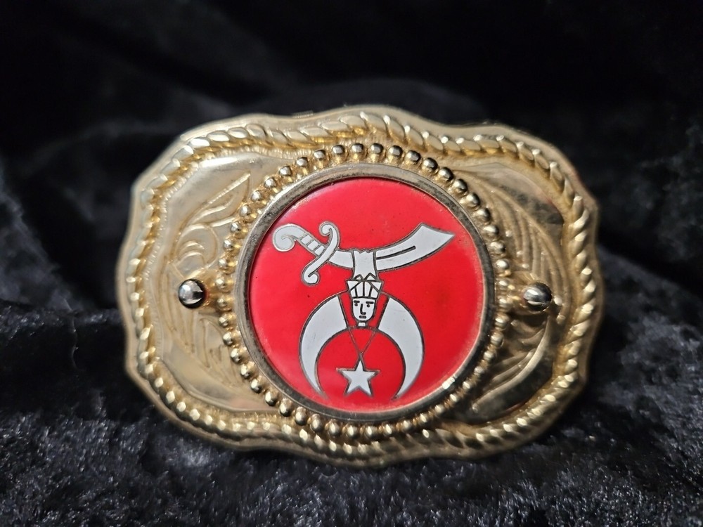 SHRINER Vintage GoldTone Red/White Star Sword Belt Buckle