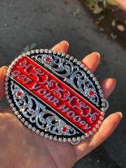 Western Buckle Silver Black Red Cowboy 4×3 for 2 » Hooey Buckle Hebilla Vaquero