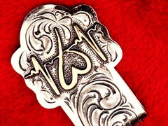 HEARTBEAT EMBLEM~HAND ENGRAVED MONEY CLIP $GERMAN SILVER & JEWLERS BRONZE
