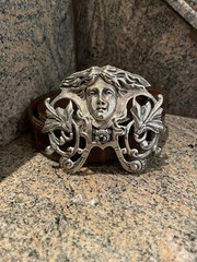 RARE! HUGE!! Kieselstein-Cord Medusa Belt Buckle W/Brown Alligator Belt Size 2
