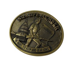 Vintage Jadco Solid Brass NRA Life Member Belt Buckle Second Amendment USA