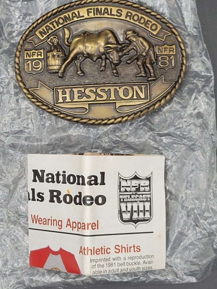 Hesston 1981 National Finals Rodeo Brass Belt Buckle Western Cowboy NOS