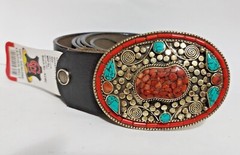 Tibetan Silver Belt Buckle Leather waist trap Turquoise Coral Clasp, BA6