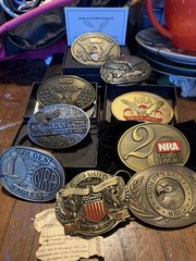 NRA Golden Eagles Metal Western Belt Buckle Lot, Gold/Silver Oval Logo Designs