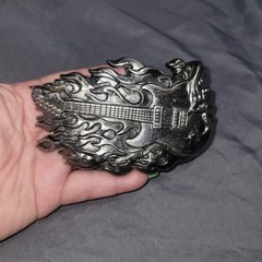 Skull Guitar Flame Belt Buckle 4 3/8&Prime; x 2 3/4&Prime; Heavy Metal Rock N Roll