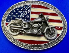 USA American Flag Motorcycle Star Border 2002 EJC Belt Buckle by Legend West