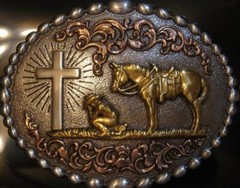 Nocona Cowboy Praying at the Cross Belt Buckle M & F Western 37915