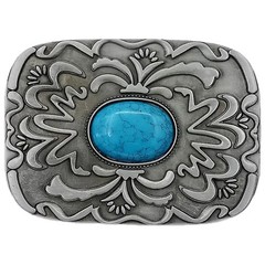 Men / Women Antique Silver Metal Ethnic Belt Buckle Turquoise Filigree Everyday