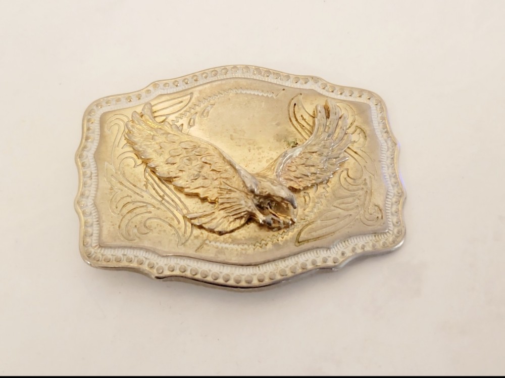 Vintage American Bald Eagle Belt Buckle. Made In USA. Silver Tone Eagle.