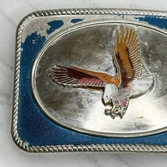 Vintage Flying Eagle Belt Buckle Blue Silver Tone 3.54&Prime; Western Patriotic