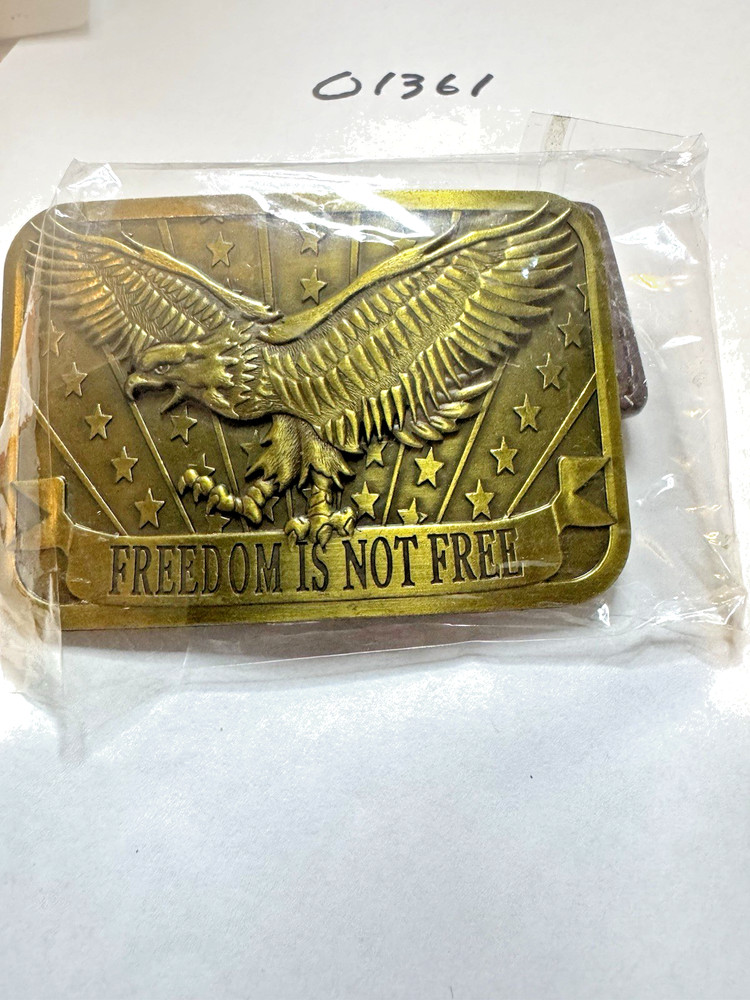 Freedom Is Not Free Brass Belt Buckle Eagle Flag Sponsor 2014 USA – New in pack