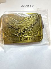 Freedom Is Not Free Brass Belt Buckle Eagle Flag Sponsor 2014 USA – New in pack