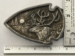 Vintage Elk Deer Sunshine Trees Scene Belt Buckle Heavy Triangle Sec Cast USA