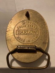 Vtg Barlow Brass Faux Scrim Shaw Etched “End of the Trail” Belt Buckle