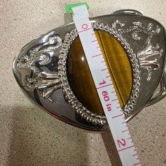 Belt Buckle Unisex Silver Chrome, Tigers Eye Stone Western Boho, EUC