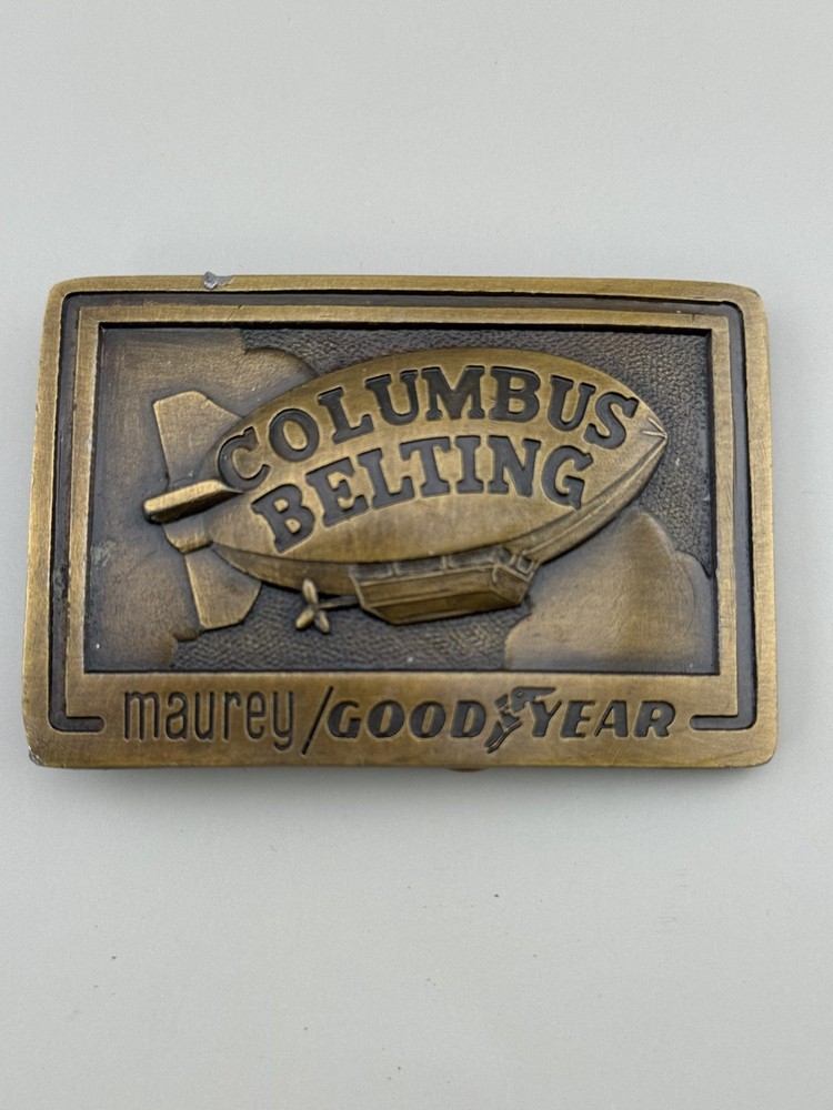 Columbus Belting Goodyear Blimp Belt Buckle Heavy Cast Brass Industrial