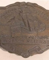 Vintage Livingston Wells & Co Gold Dealers Clipper Ship Belt Buckle Bronze Color