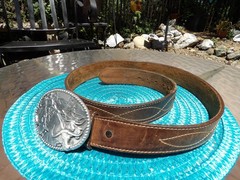ZEE SERIES OKLAHOMA ADM MEN&rsquo;S CATTLE DRIVE WESTERN BELT BUCKLE AND BELT 37&Prime;-42&Prime;
