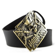 Brass belt buckle Banderstadt, Artistic sculptural fighting skull brass buckle