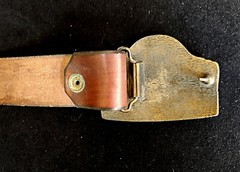 Vintage Cross Country Skiing Metal Belt Buckle and Leather Belt 32&Prime; – 37&Prime;