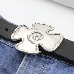 Medieval Style Metal Cross Crest Belt Buckle with Spiral Motif
