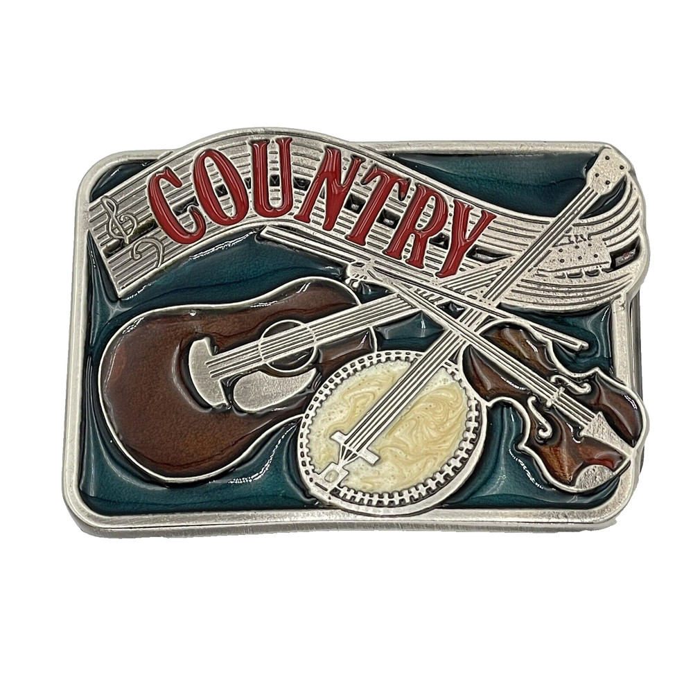 Country (Music) Western Belt Buckle Guitar Banjo Fiddle Made in USA