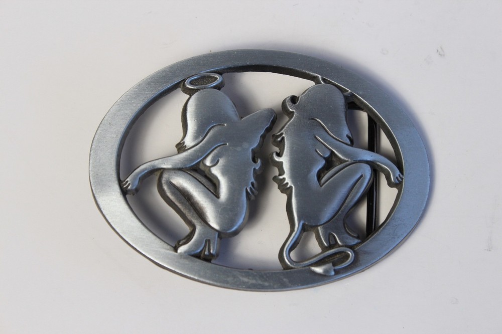 Angel Girl Devil Girl Metal Belt Buckle Trucker