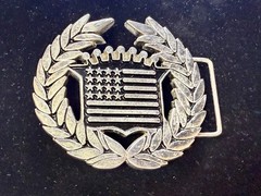 Cadillac Crown Logo Emblem Flag Silver Color Famous Stars & Straps Belt Buckle