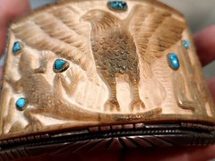 Native Style Eagle Carved Hand Made Design Sterling Silver Turquoise Buckle Belt