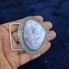 Belt Buckle Silver Plated Dendritic Opal Western Cowboy Gemstone Buckle For Dad