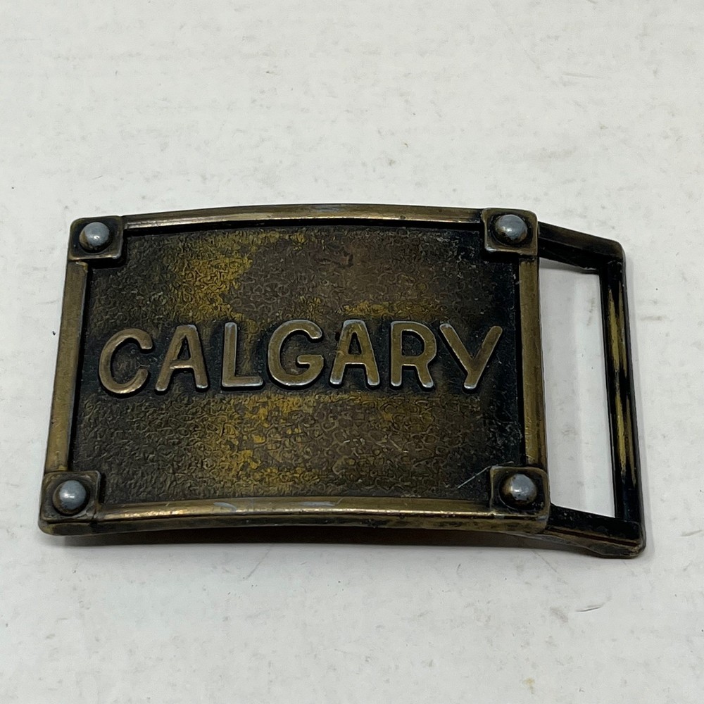 Vintage Calgary Cabada Belt Buckle Brass Tone Souvenir Western Cowboy