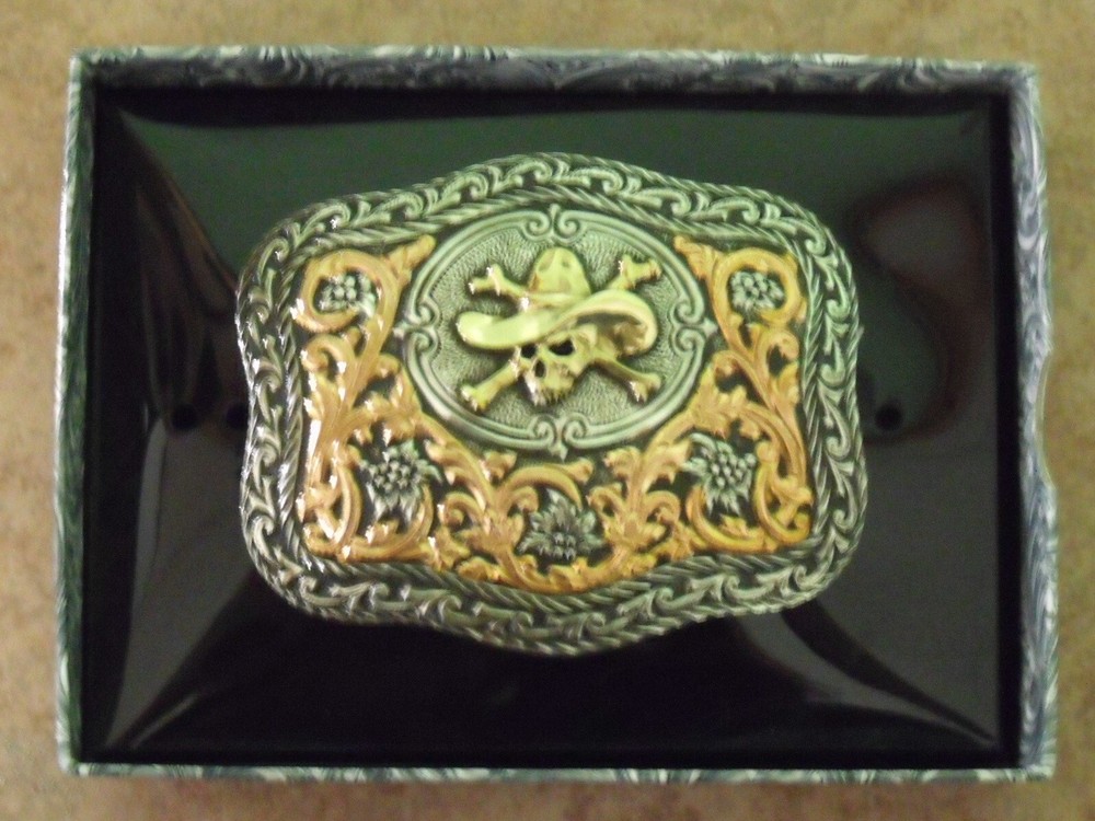 CRUMRINE COWBOY SKULL WESTERN BELT BUCKLE