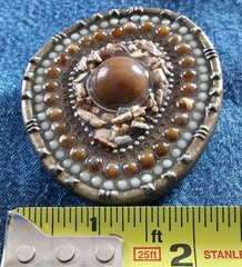 BROWN MULTI COLOR BEADED RHINESTONE STONE PIECES BELT BUCKLE DECORATIVE DESIGN