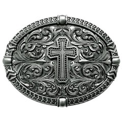 LKKLUYIC Religious Cross Western Belt Buckles for Men Cowboy Large, Silver