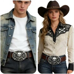 Skull and Snakes Gothic Belt Buckle for Men Vintage Crossbones & Rose Biker Buck