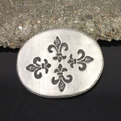 Fleur-de-Lys Belt Buckle Oval Antique Silver Hammered Effect Medieval Design