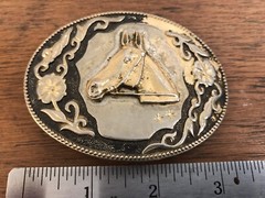 Vintage Equestrian Horse Metal Oval Belt Buckle