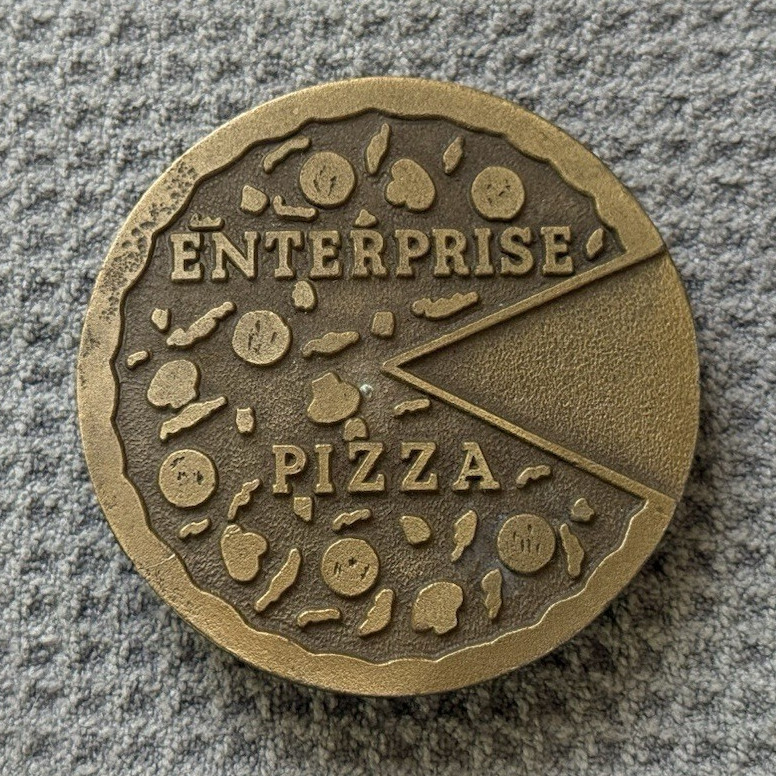 Vintage Enterprise Pizza Advertising Belt Buckle Hit Line USA Restaurant Promo