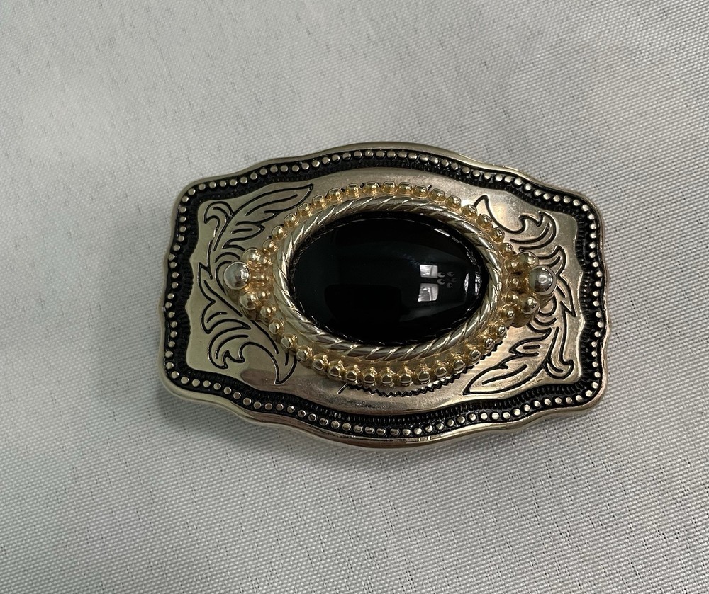 Gold Color Oval Western Natural Black Onyx Cabochon Cab Belt USA Made