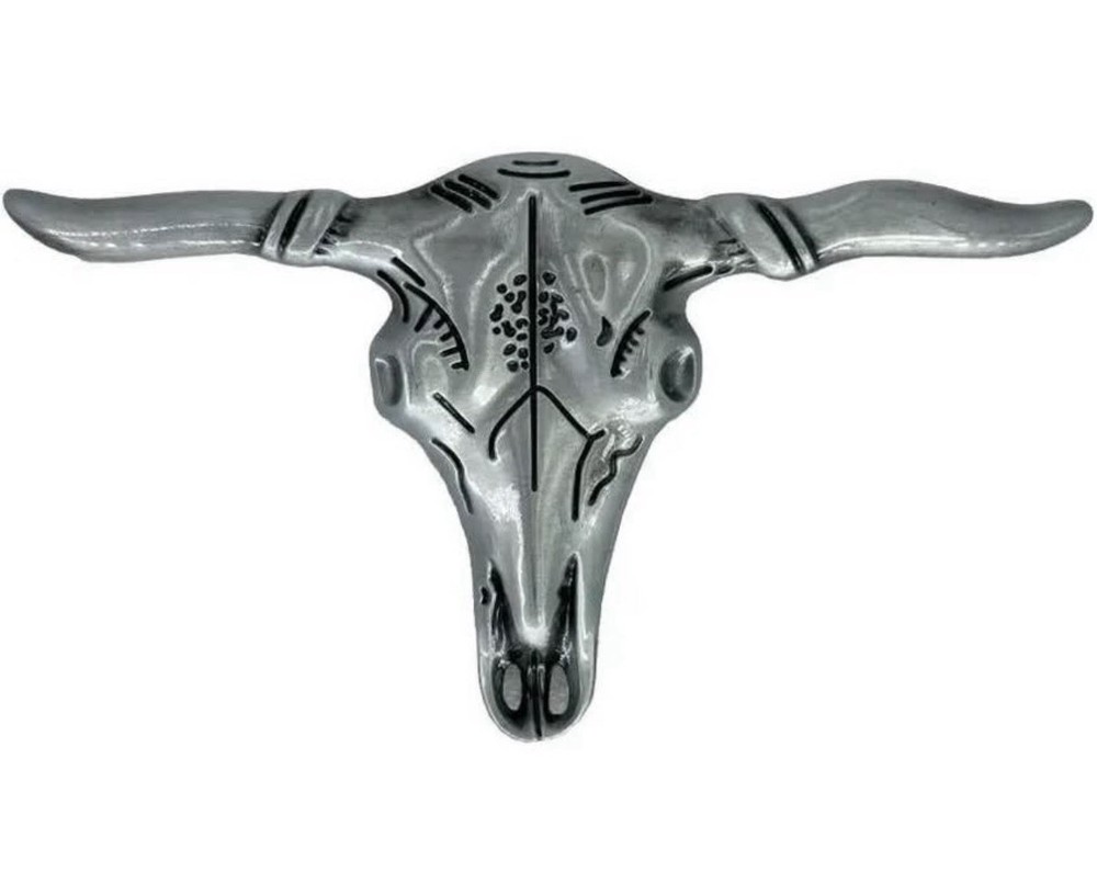 Unisex Belt Buckle Fashion Dark Silver Metal Bull Texas Long Horn Skull z092