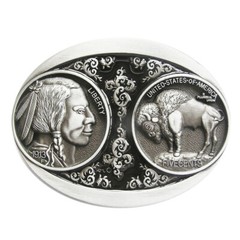 Vintage US 5 Cent Buffalo Nickle Indian Western Black Enamel Metal Belt Buckle