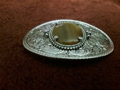 Vtg. Polished Oval Brown Agate Stone Western Cowboy Belt Buckle-Unisex