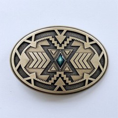 Geometric Patterns Western Cowboy Oval Enamel Bronze Plated Metal Belt Buckle