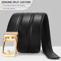 GAEKEAO Ratchet Belt for Men 28&Prime;-44&Prime; Waist Adjustable, Basic Gold – Black