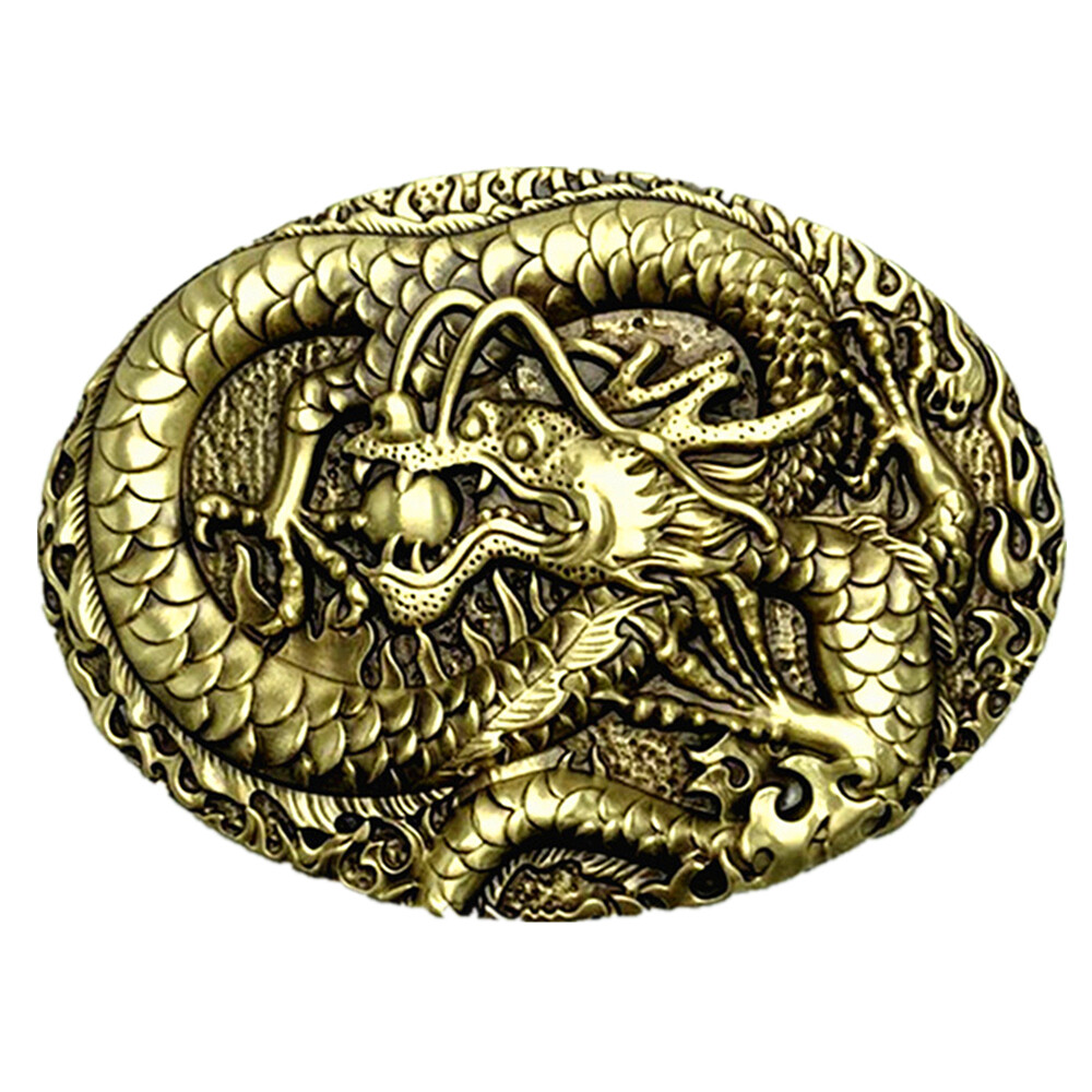 Chinese Dragon Solid Brass Mens Belt Buckle Western Cowboy Vintage Antique