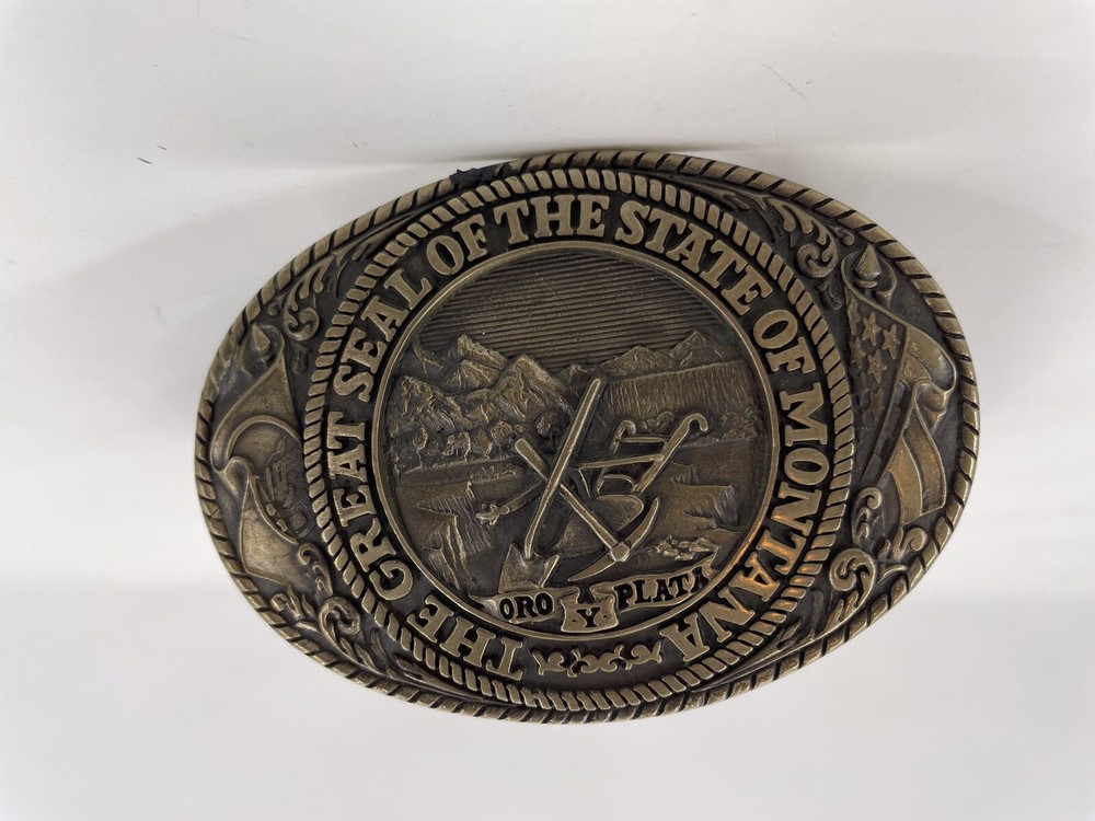 Tony Lama The Great State of Montana Belt Buckle Solid Brass And Leather Belt