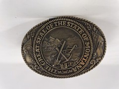 Tony Lama The Great State of Montana Belt Buckle Solid Brass And Leather Belt