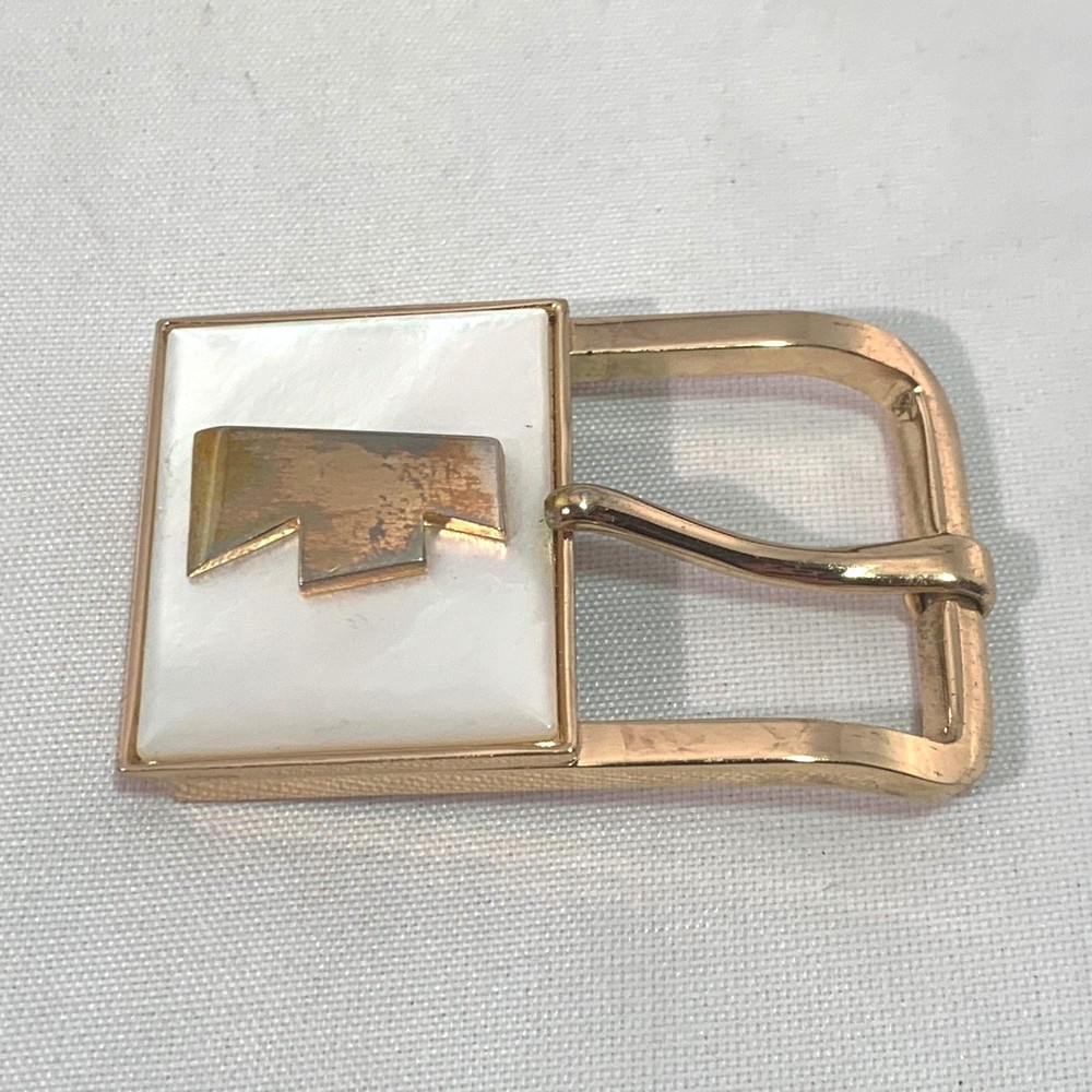 Vintage Swank Jewelry Pearl Gold T Initial Belt Buckle 2&Prime; x 1 1/4&Prime; B2