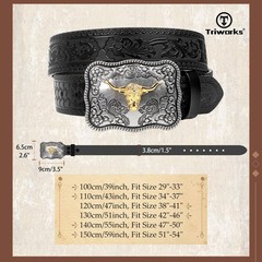 TRIWORKS Western Buckle Belts for Men, Mens Cowboy Fit Size 29&Prime;-33&Prime;, A-black