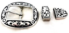 Jeremiah Watt Oval Belt Buckle Loop & Tip Western Stainless Steel Black 1 1/2&Prime;